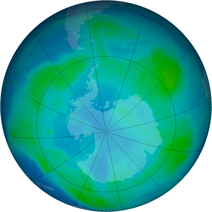 Antarctic ozone map for 08 February 2009